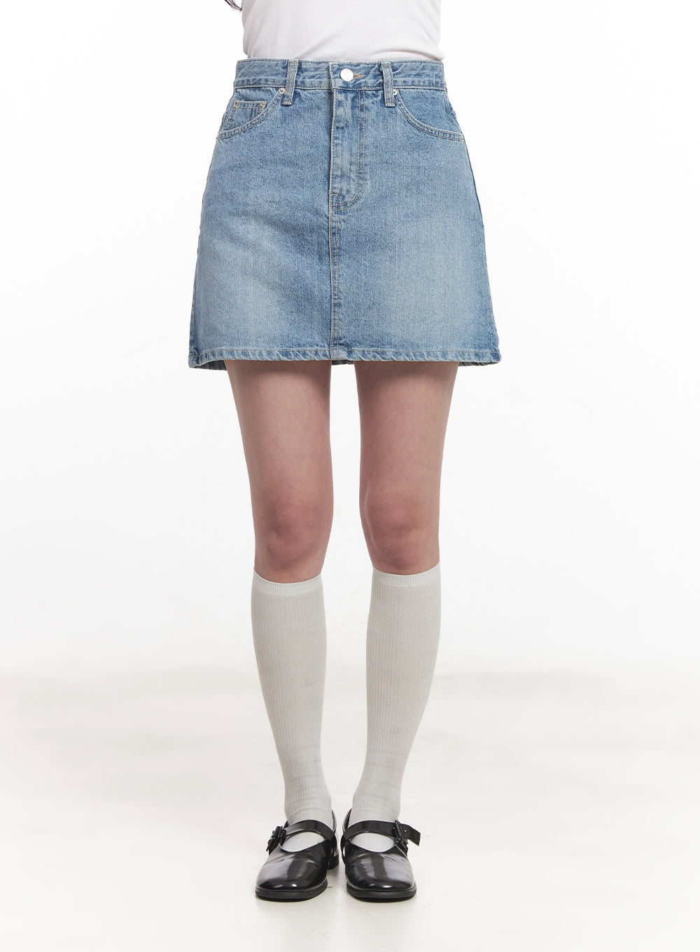 Washed Stitched Denim Mini Skirt CA511