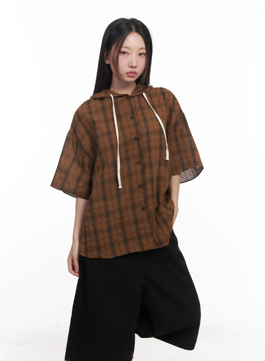 Plaid Hooded Oversized Shirt CU517