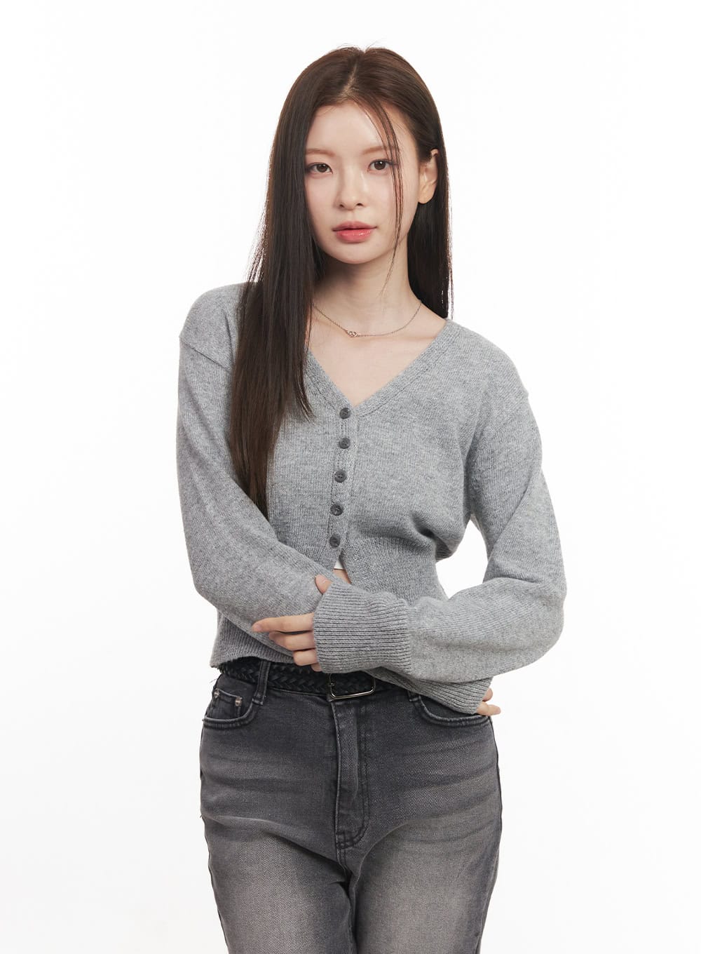 Buttoned V-Neck Cropped Cardigan CA502