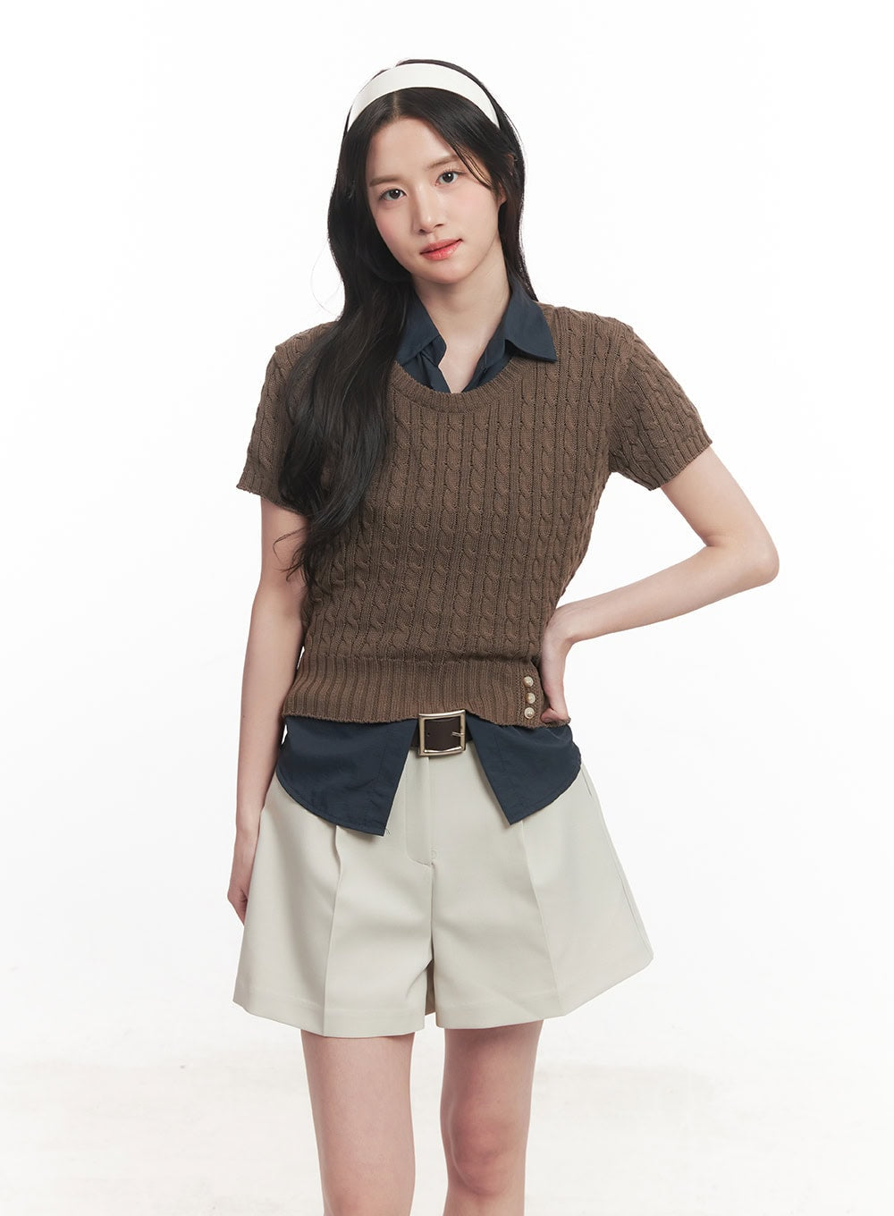 Cable Knit Short Sleeve Sweater CA510