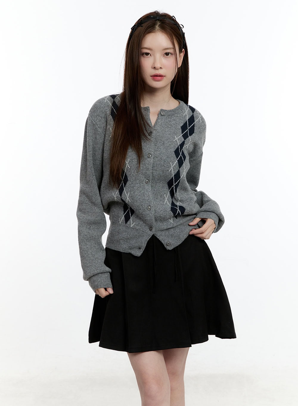 Cashmere-Blend Argyle Buttoned Cardigan CM521