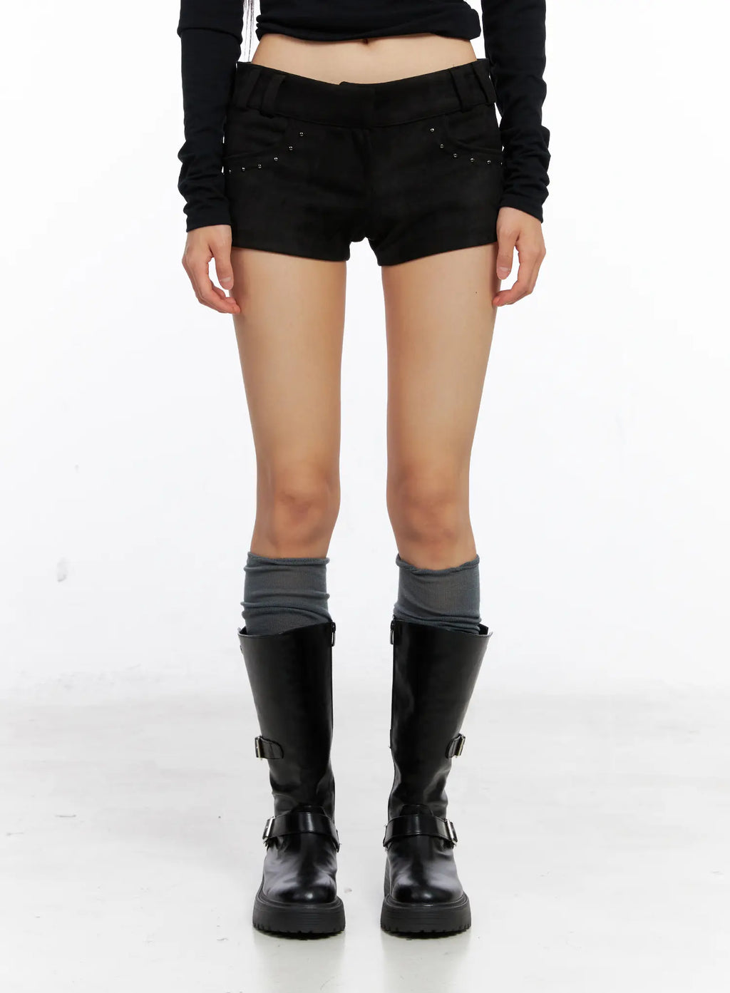 Suede Studded Black Shorts CS511