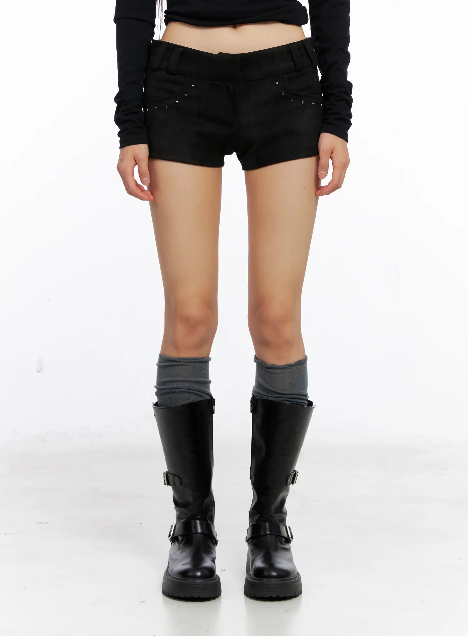 Suede Studded Black Shorts CS511