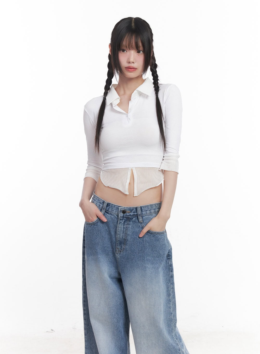 Collared Layered Crop Top CU505