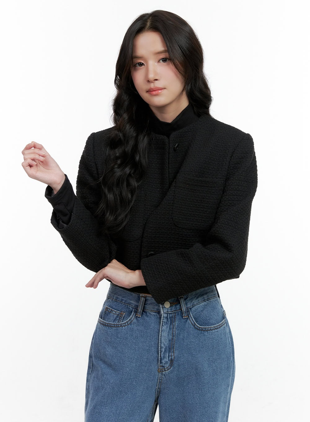 Tweed Buttoned Crop Jacket ON404