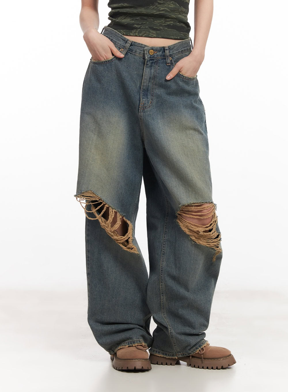 Rachael Distressed Wide-Leg Jeans CA514