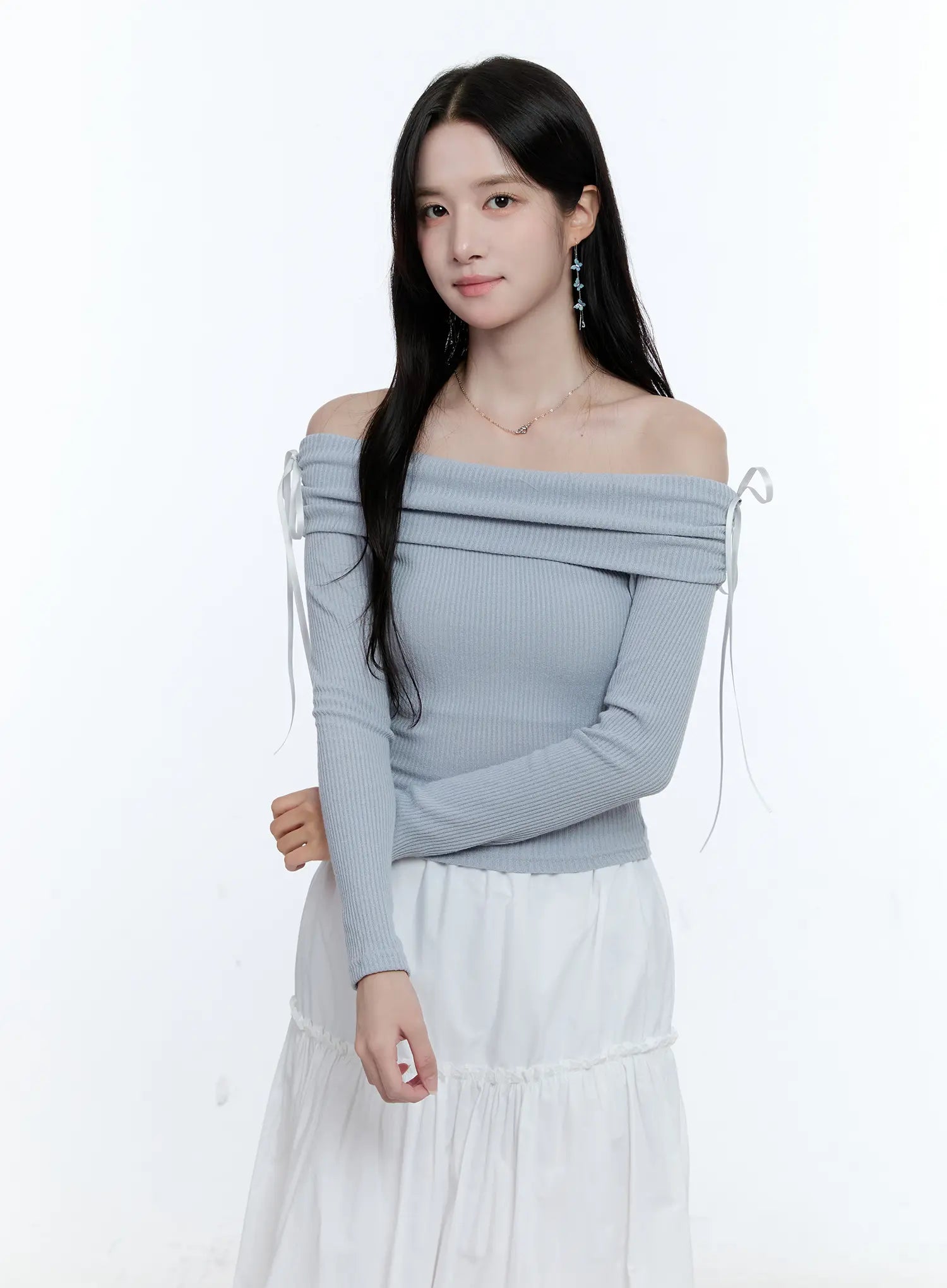 Off-Shoulder Ruched Knit Top CG512