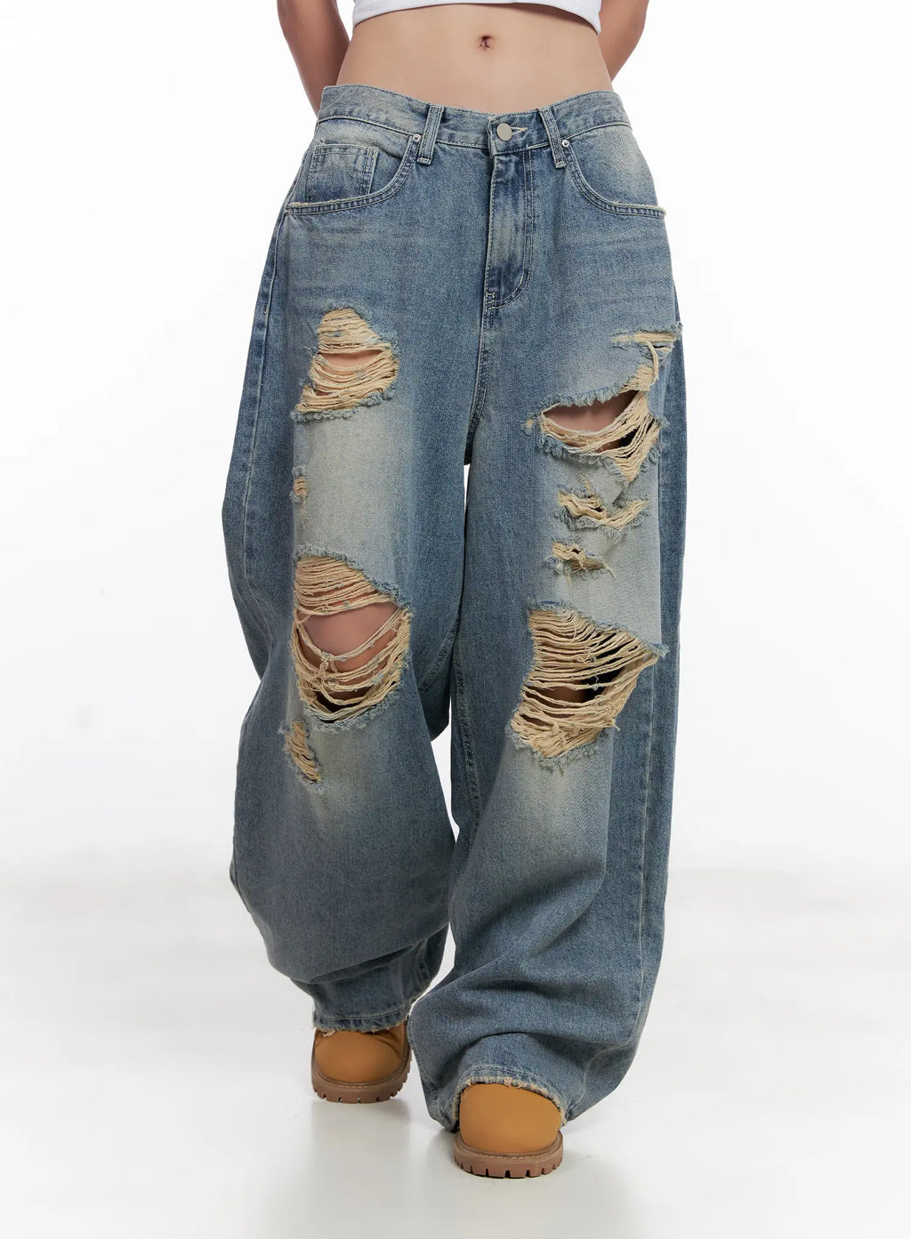 Manon Washed Distressed Wide Jeans CL518
