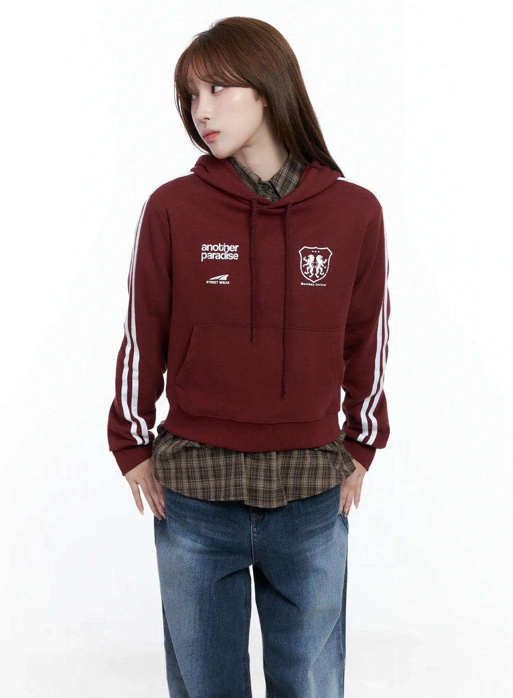 Striped Sleeve Crop Hoodie CS501