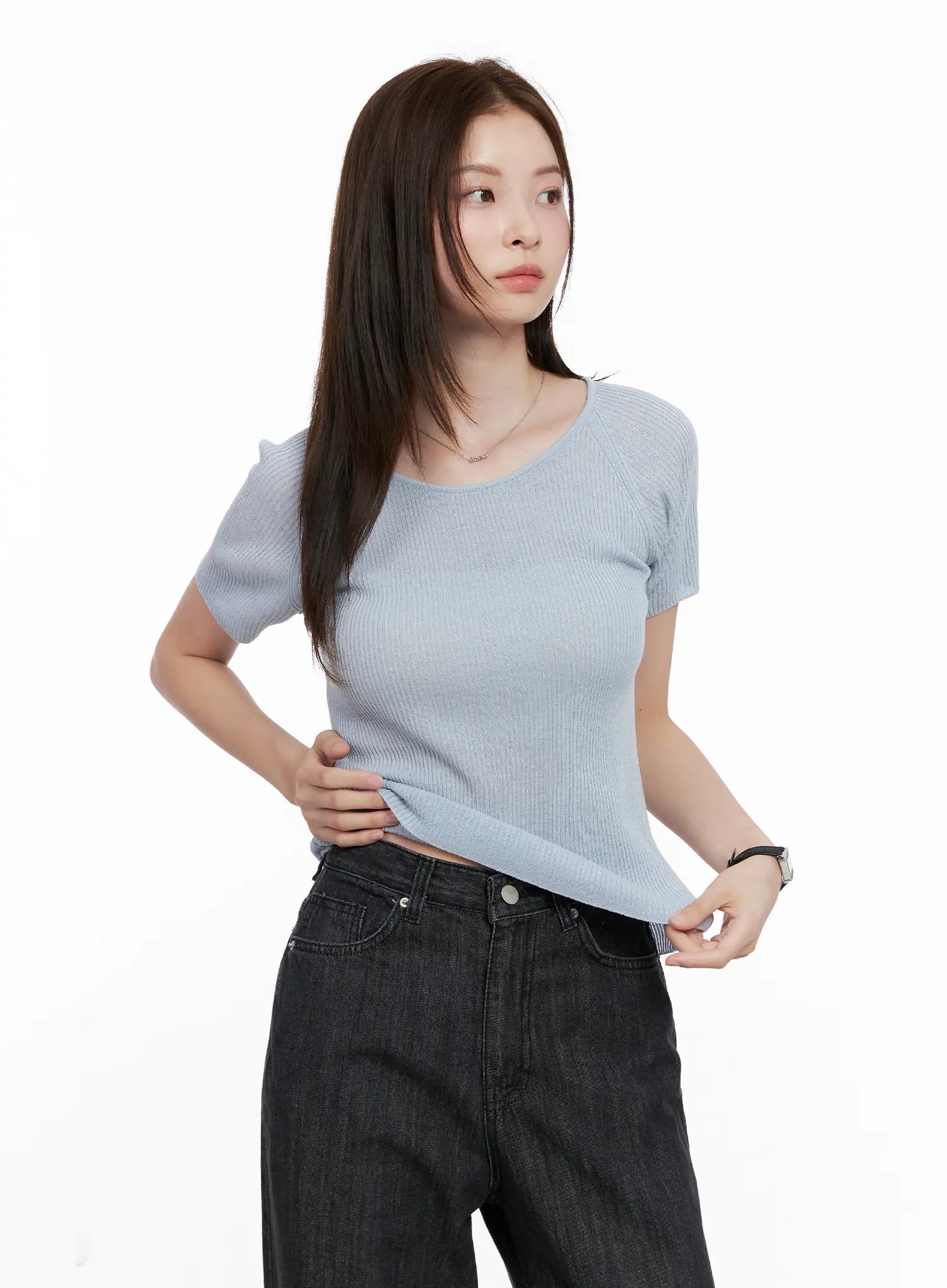Scoop Neck Short Sleeve Knit Top CL523