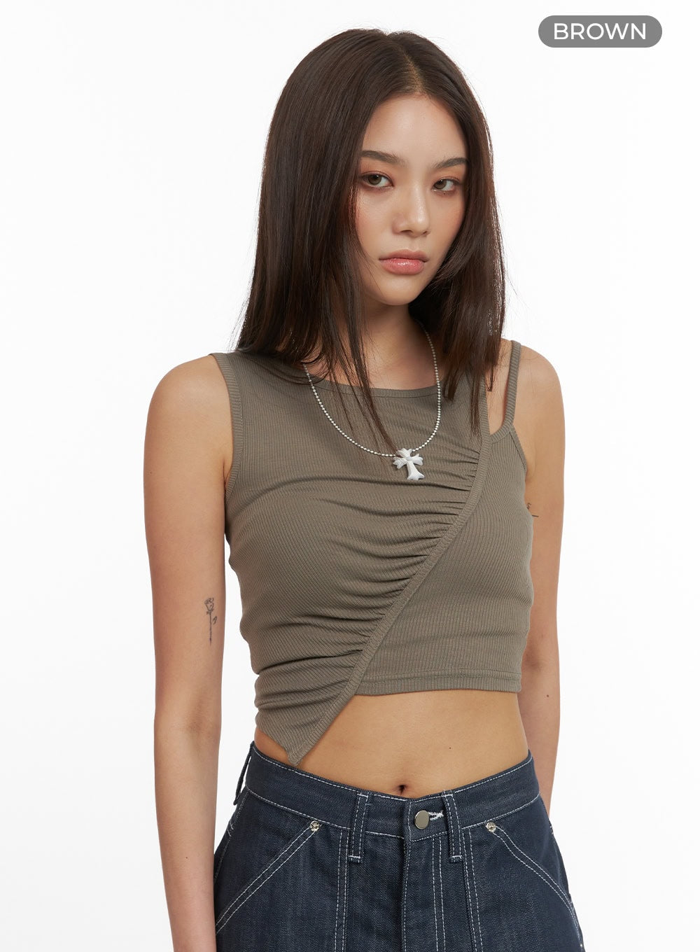 Shirred Crop Sleeveless Top CY424
