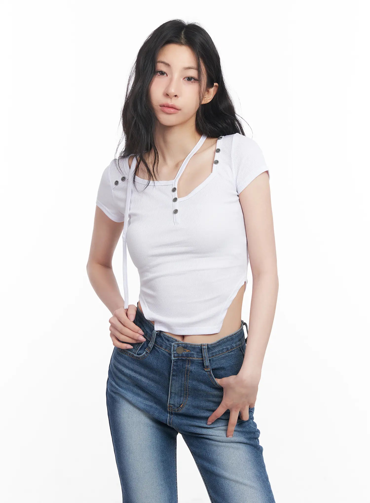 Asymmetric Cut-Out Slim-Fit Top CU511