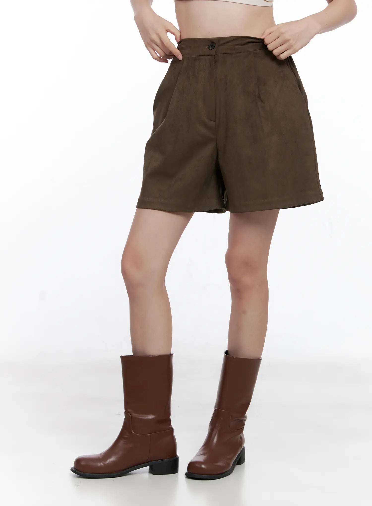 Brown Suede Pintuck Bermuda Shorts CG520