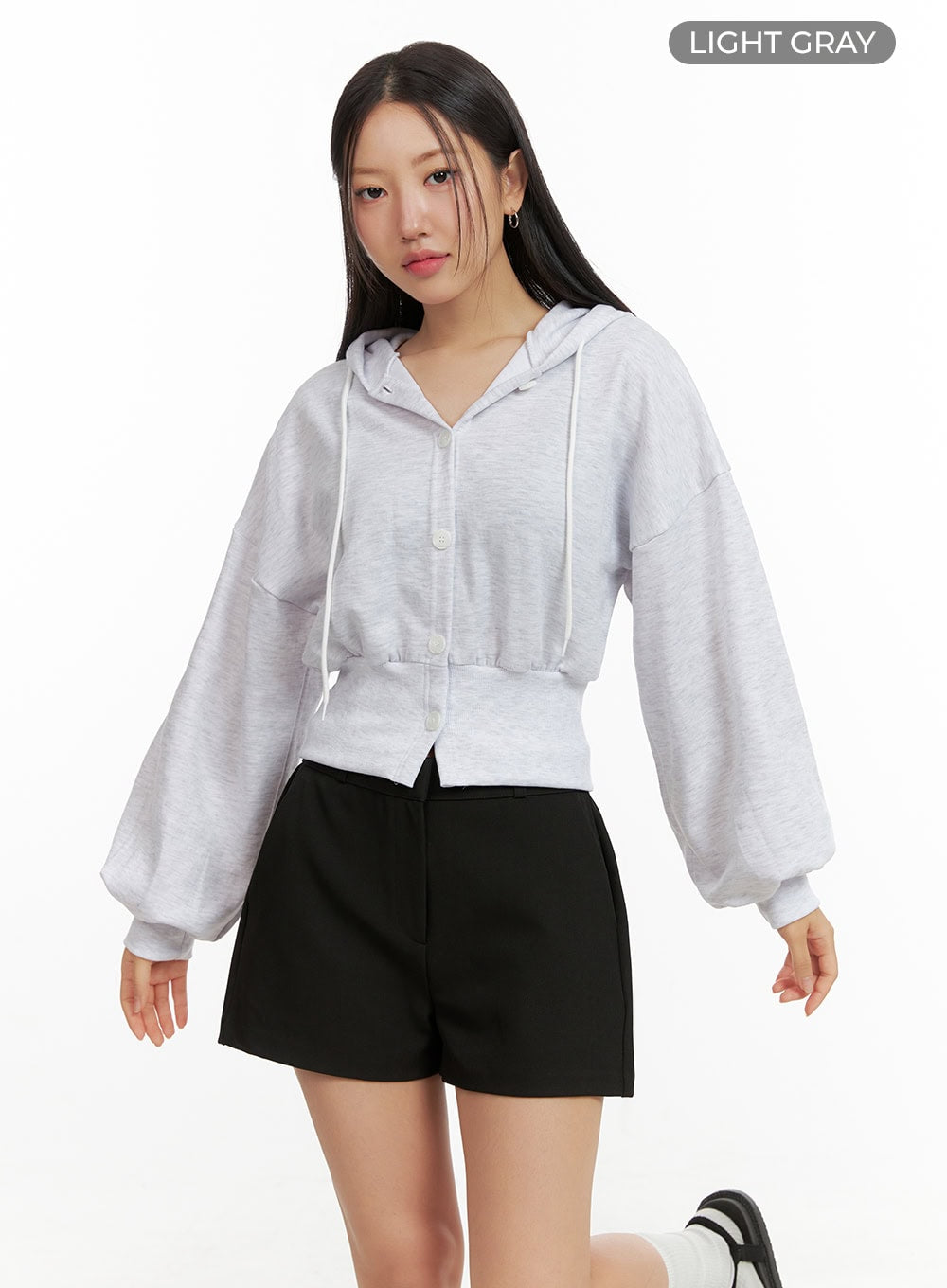 Buttoned Crop Sweat Hoodie OU411