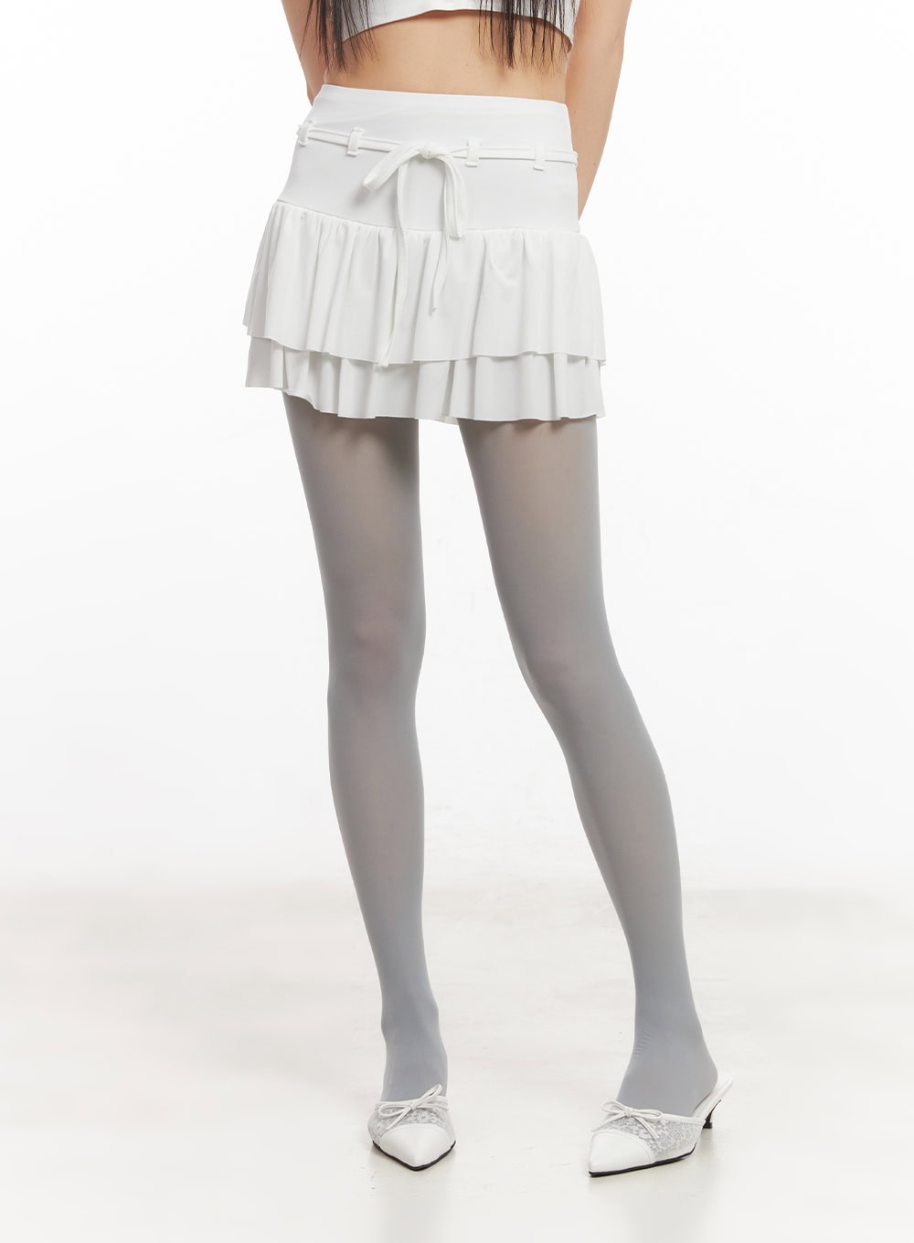 String Ribbon Ruffle Mini Skirt CA522