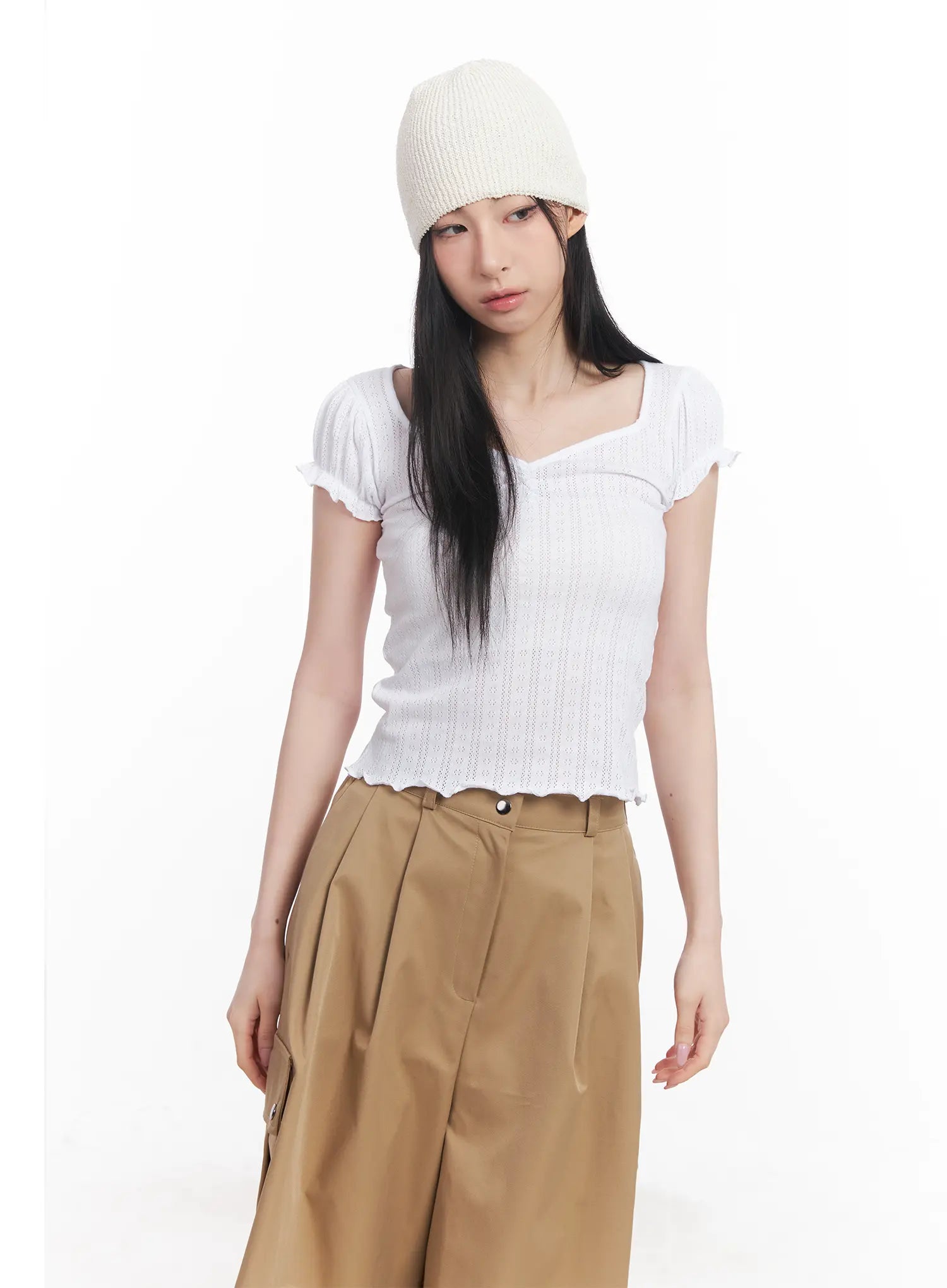Frill V-Neck Crop Tee CU510