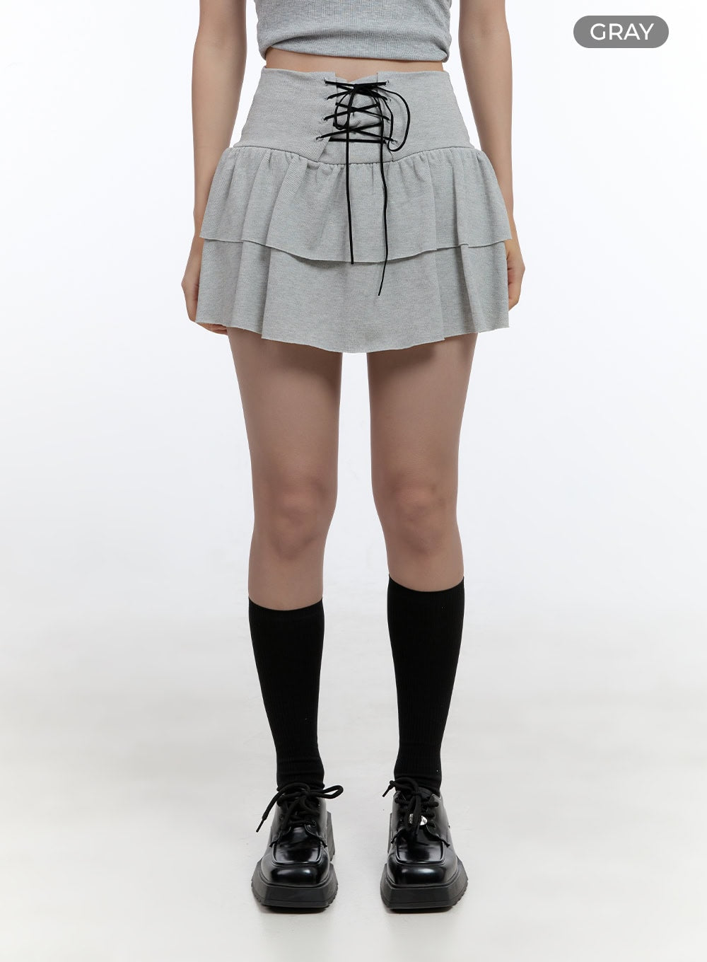 Charm Lace-Up Ruffle Mini Skirt CS406