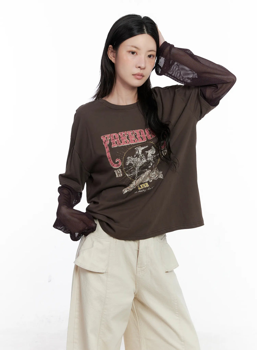 Vintage Graphic Layered Long Sleeve Top CS529