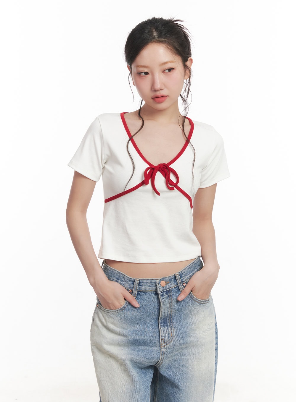 Ribbon V-Neck Crop Top CA530