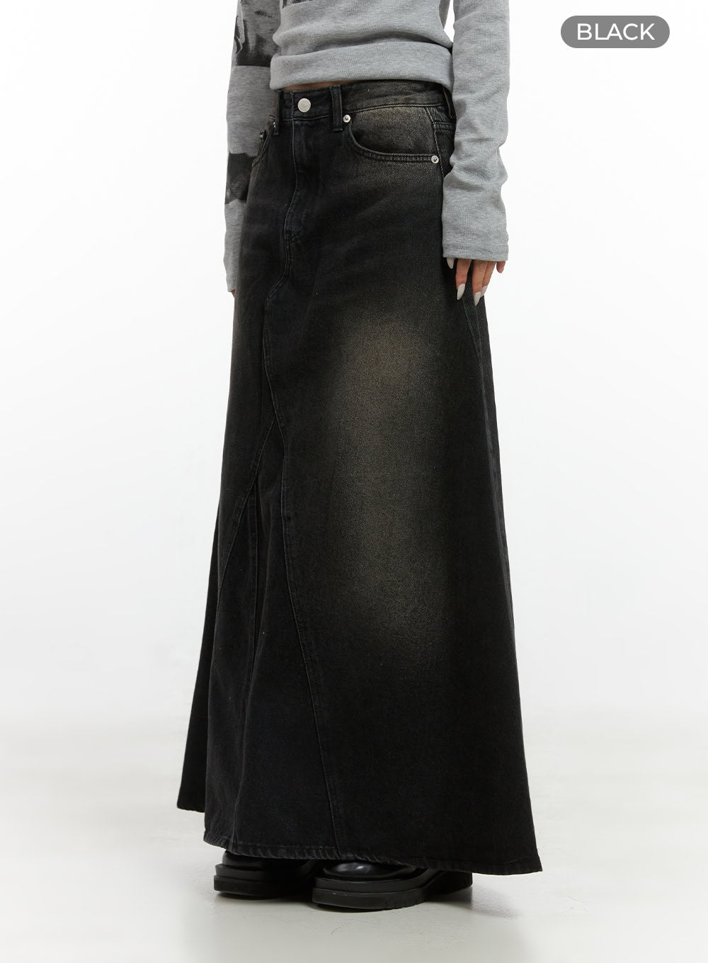 Classic Washed Denim Maxi Skirt CS425