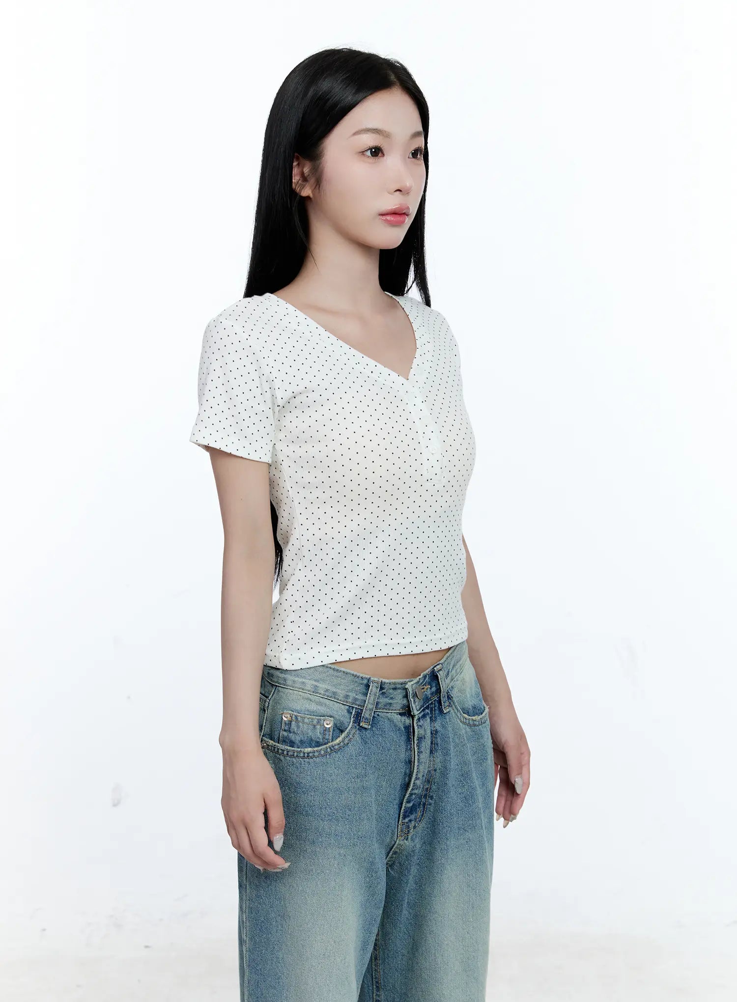 Polka-Dot V-Neck Top CG512