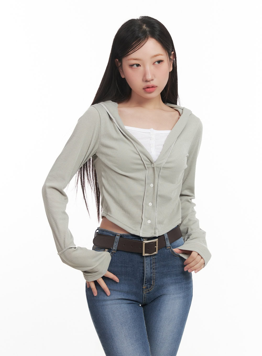 Hooded Layered Crop Cardigan CM531