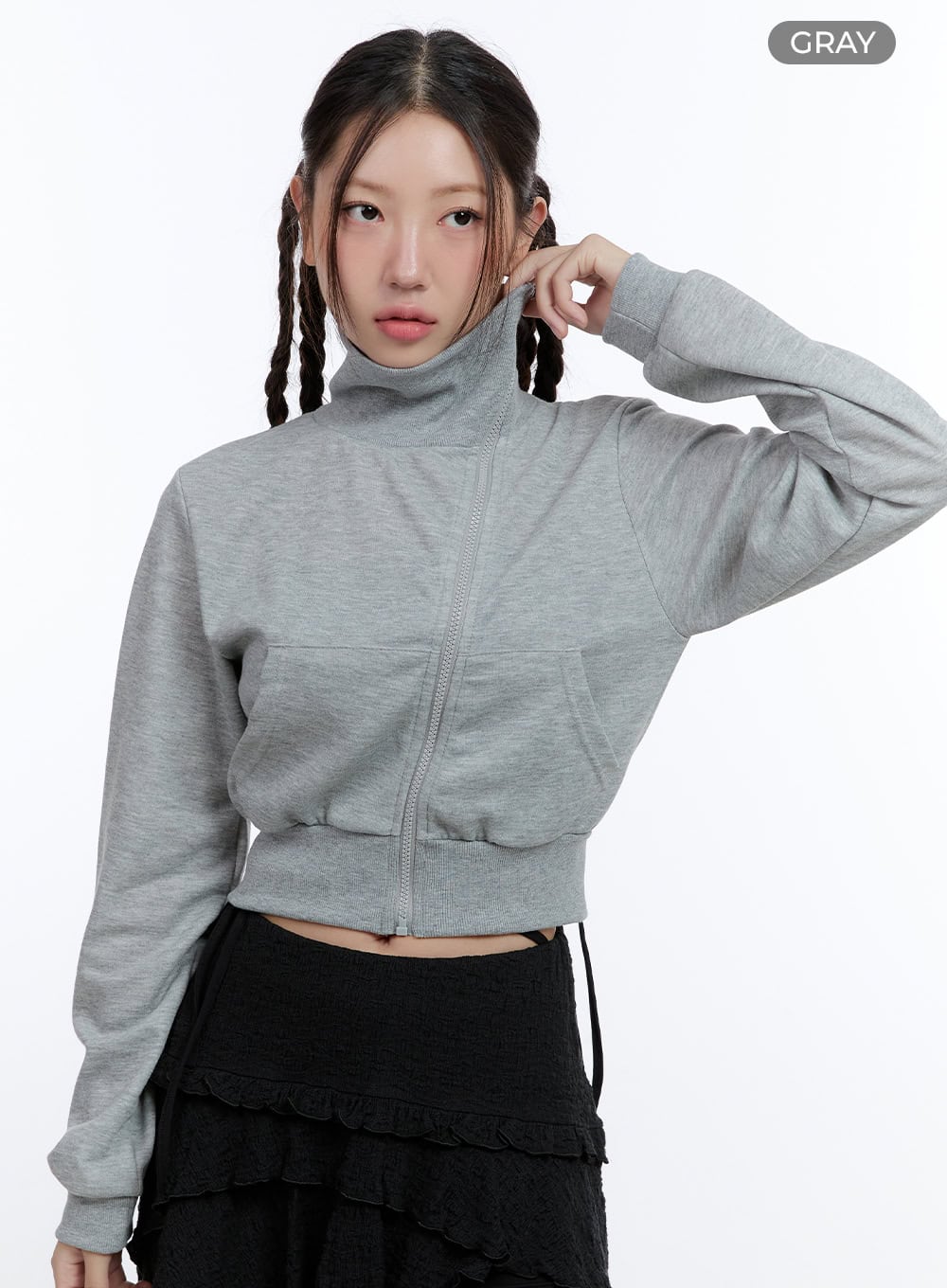 Turtleneck Zip-Up Crop Sweatshirt CG414