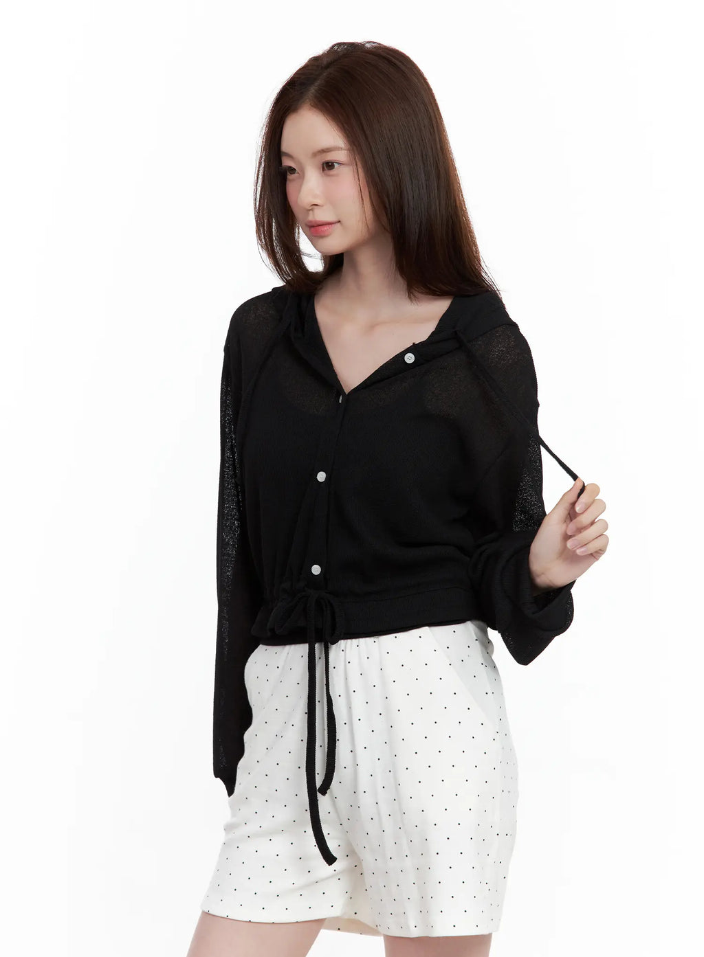 Mesh Button-Up Hoodie Cardigan CL502