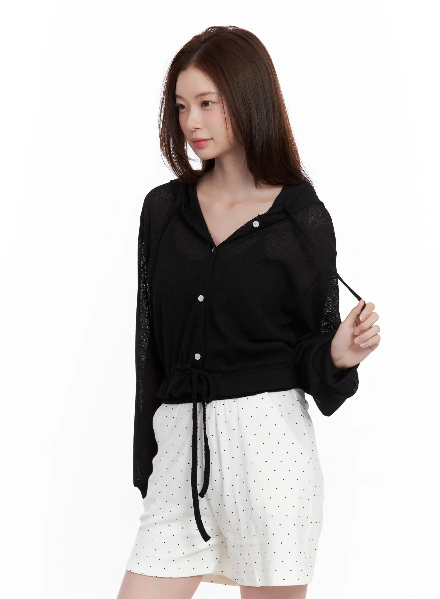 Mesh Button-Up Hoodie Cardigan CL502