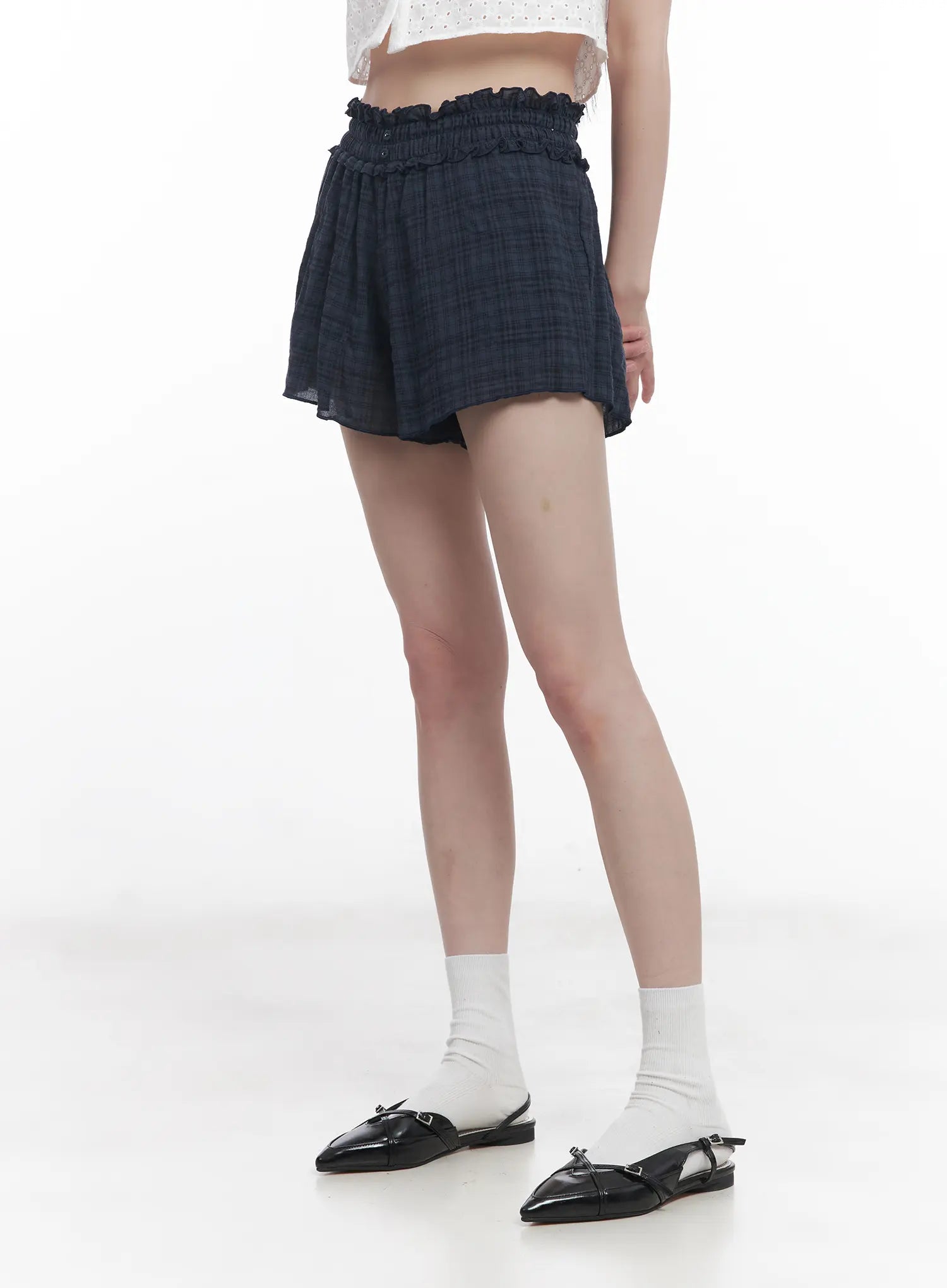 Plaid Print Frilly Shorts CU518