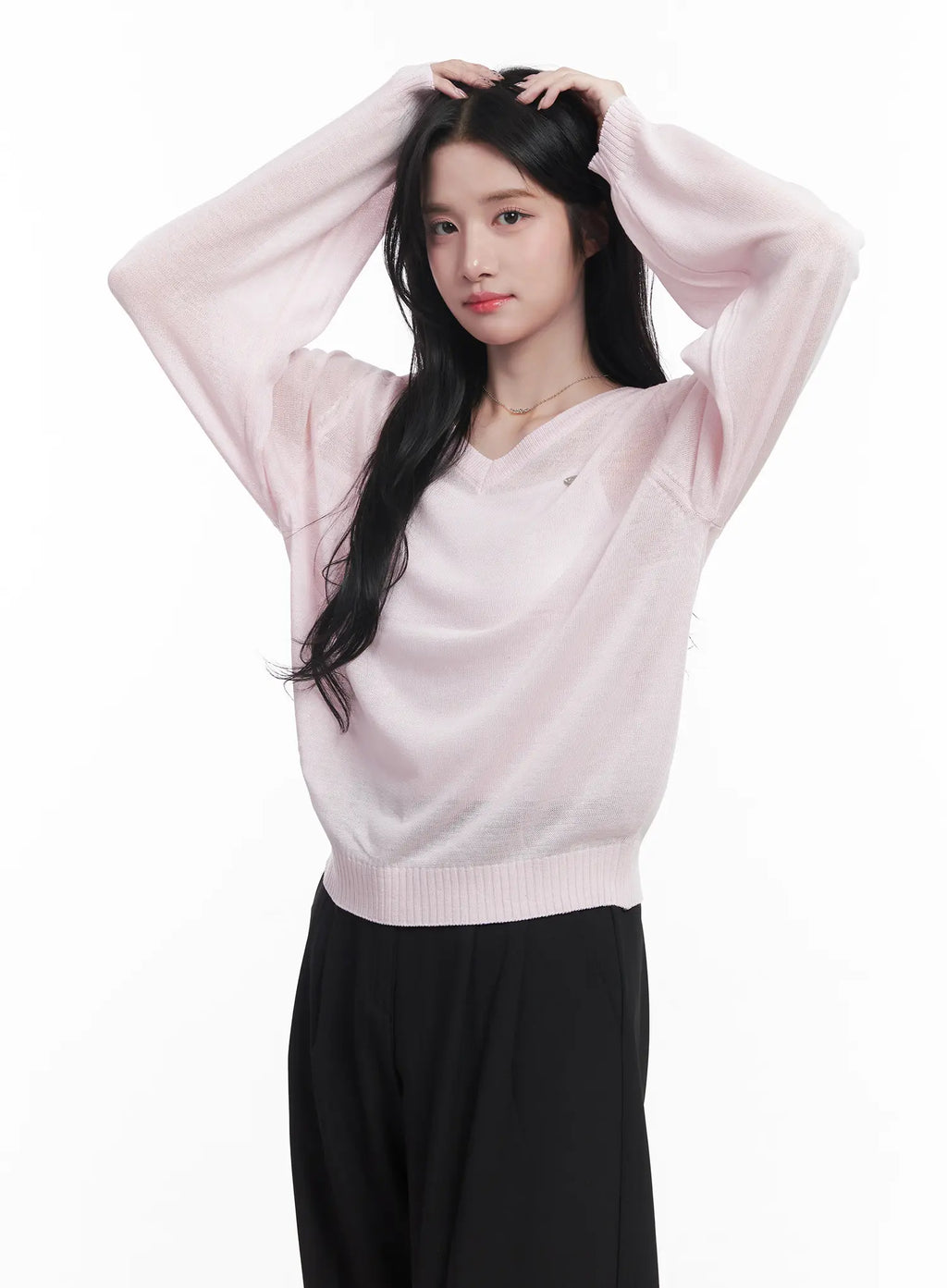 Sheer V-Neck Sweater CU523