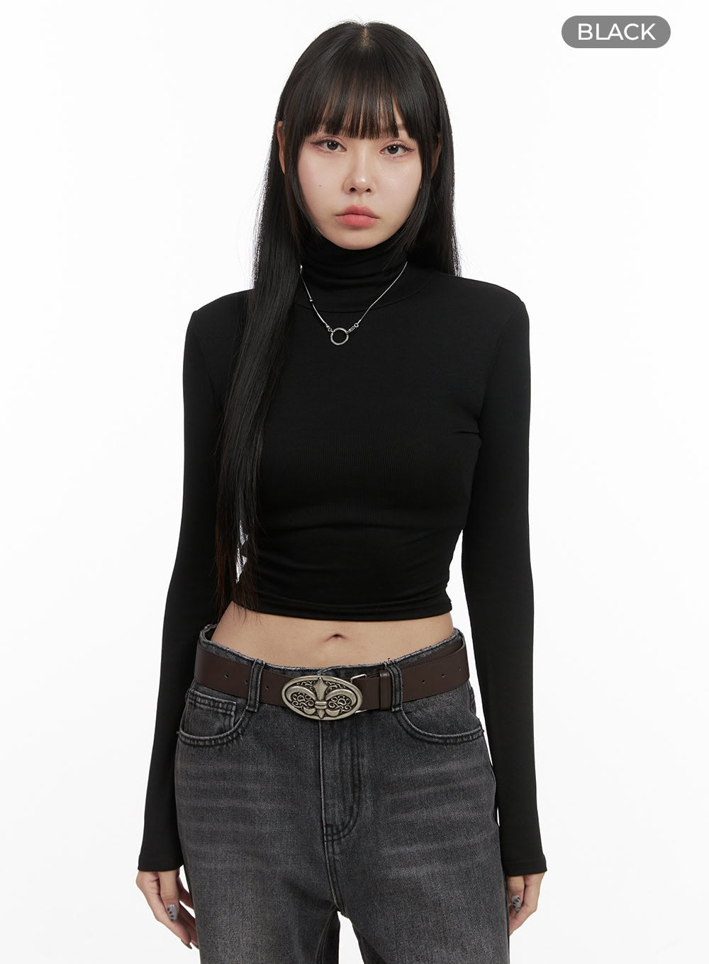 Basic Slim Fit High-Neck Cropped Top OO401