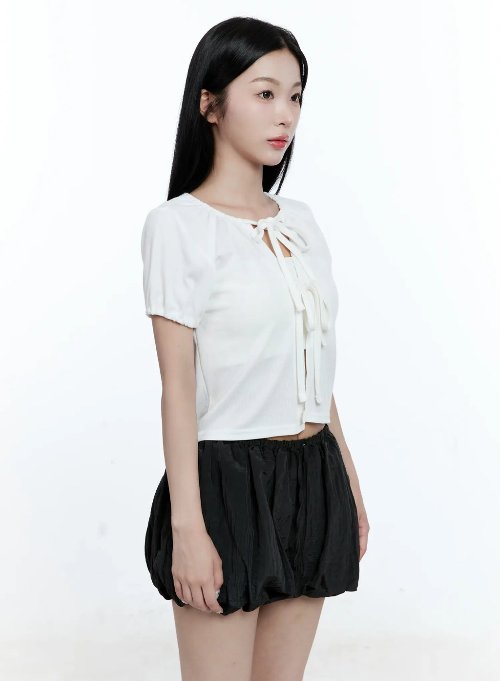 Ribbon Puff-Sleeve Cardigan CG511