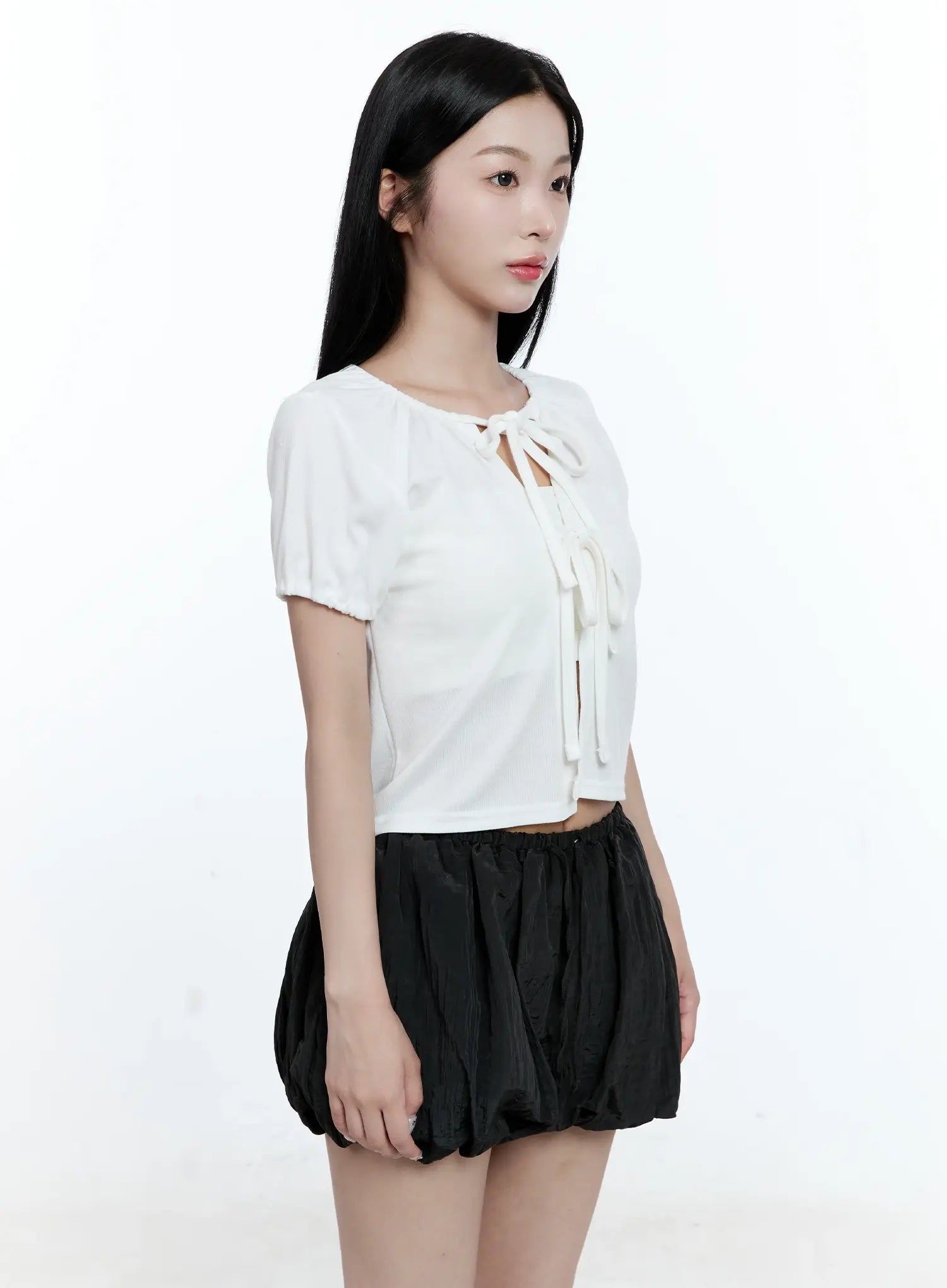 Ribbon Puff-Sleeve Cardigan CG511