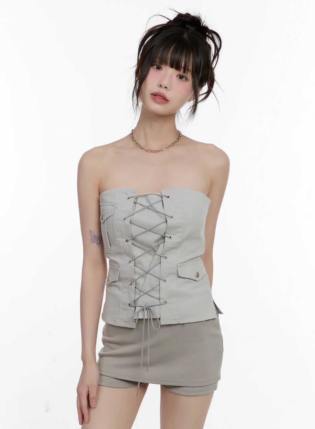 Lace-Up Strapless Corset Top CL507