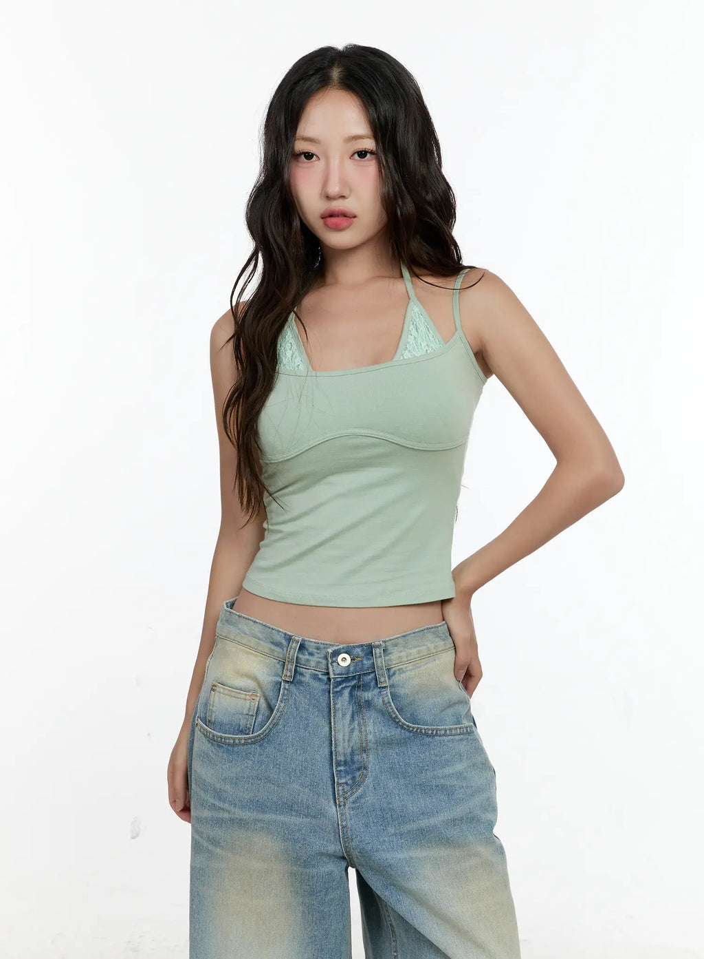 Double-Layered Lace Halter Top CL531