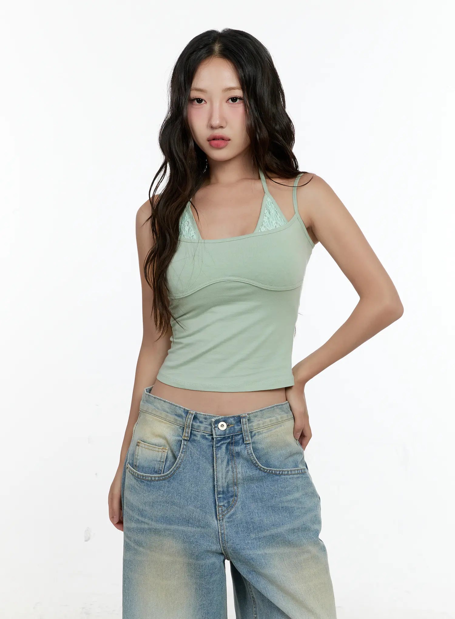 Double-Layered Lace Halter Top CL531