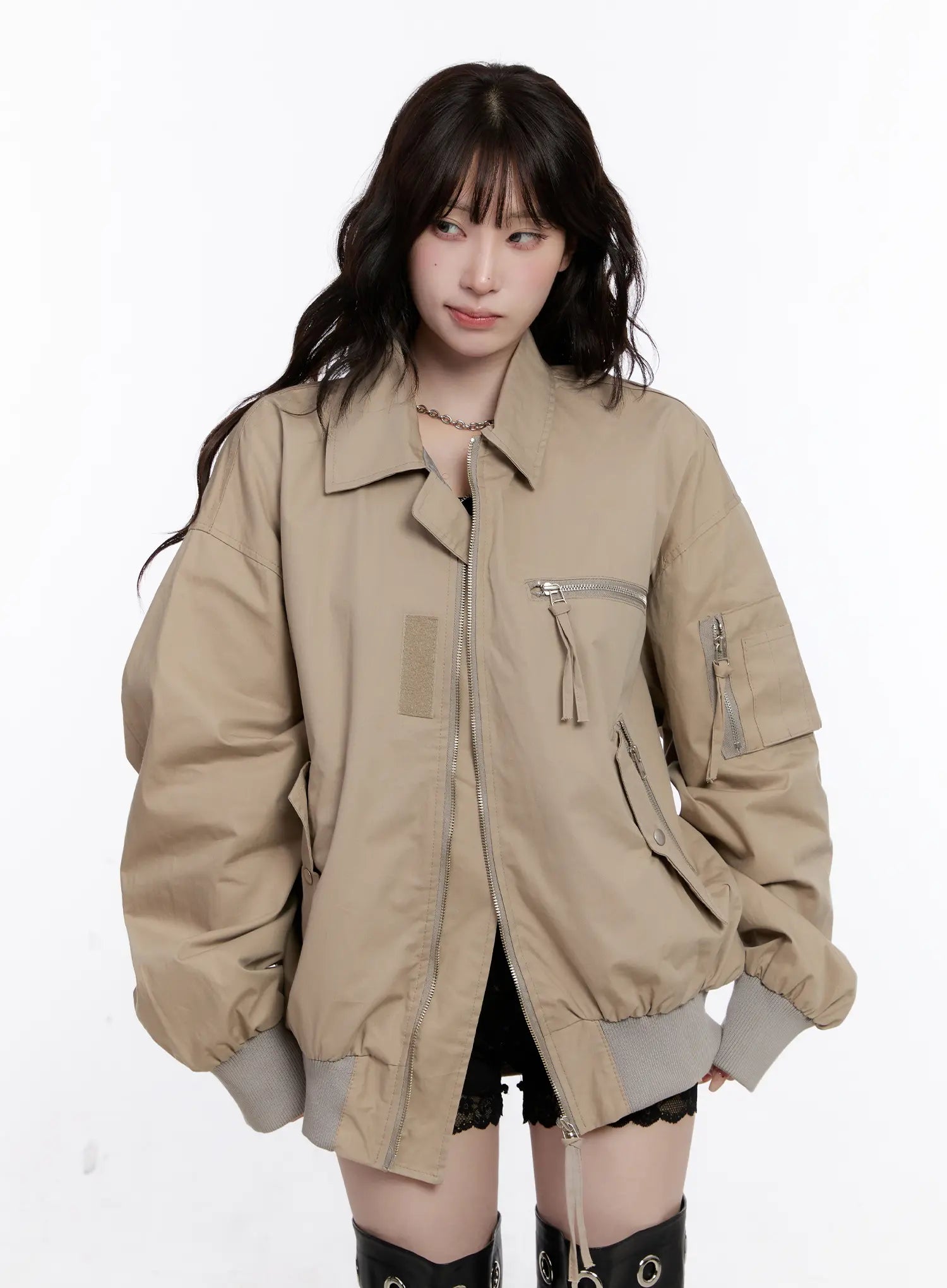 Oversized Zip-Up Bomber Jacket CS530