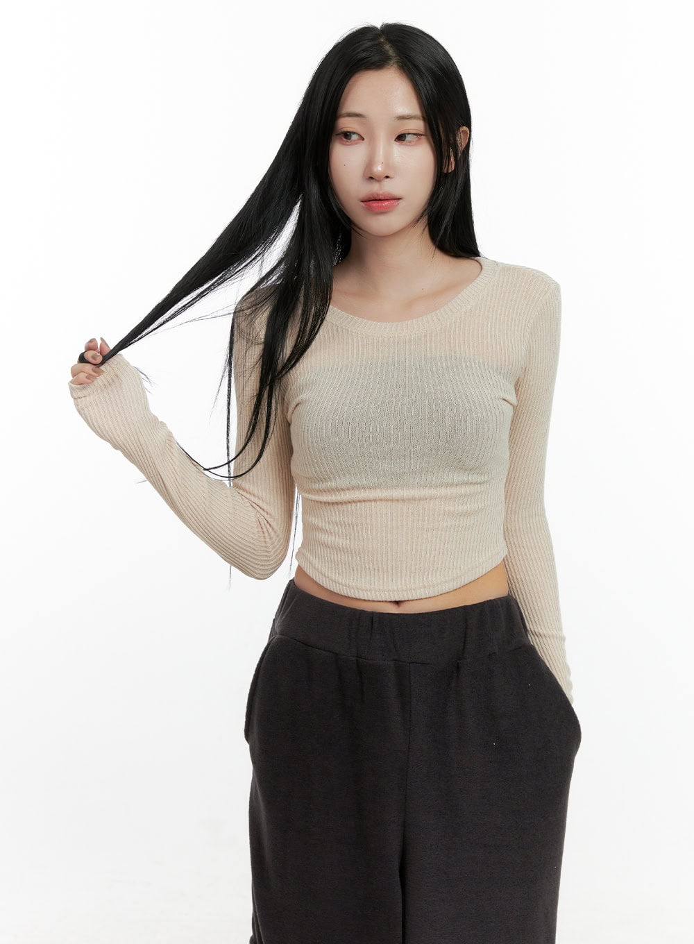 Long Sleeve Round Neck Crop Top CN408