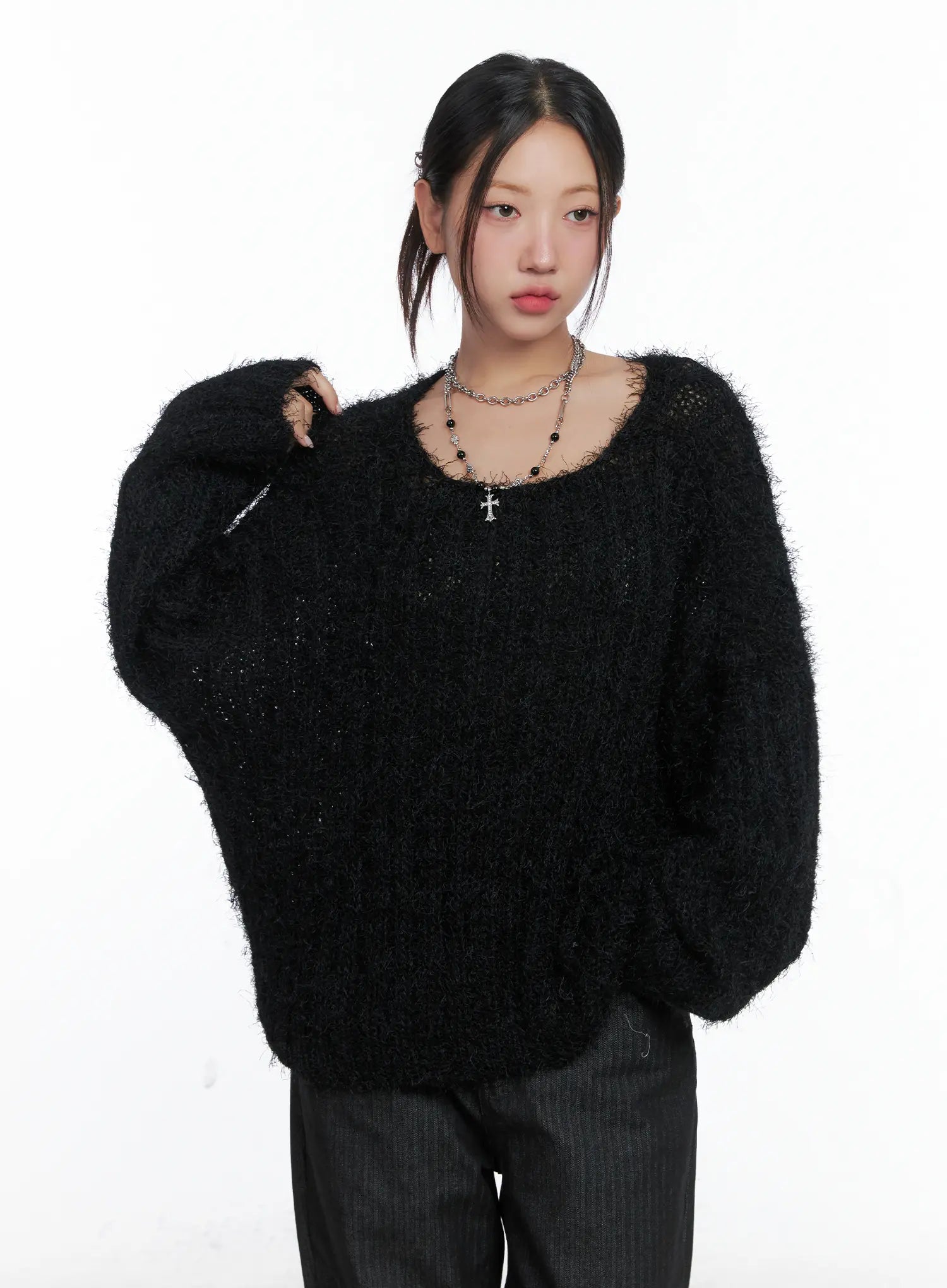 Fluffy Off-Shoulder Sweater CS502