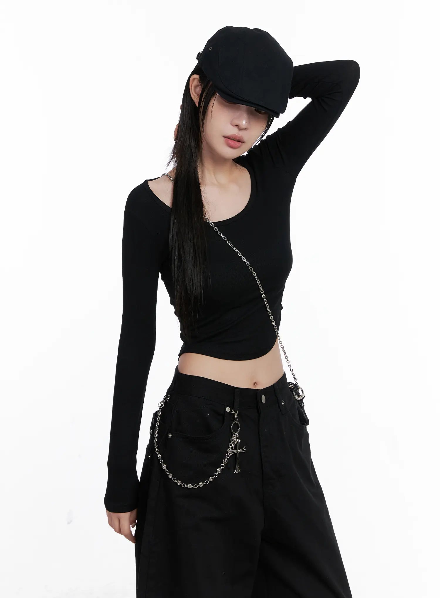 Round Neck Ribbed Long Sleeve Crop Top CS512