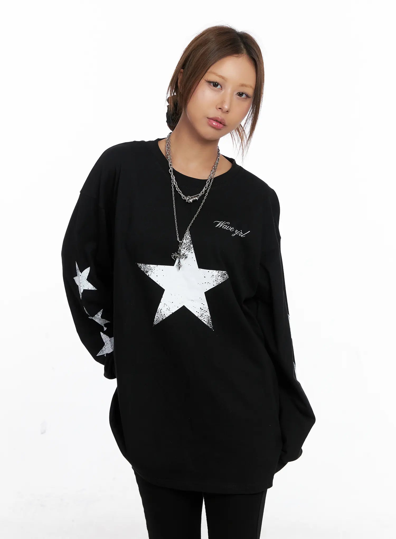 Oversized Graphic Star Long Sleeve Top CS522