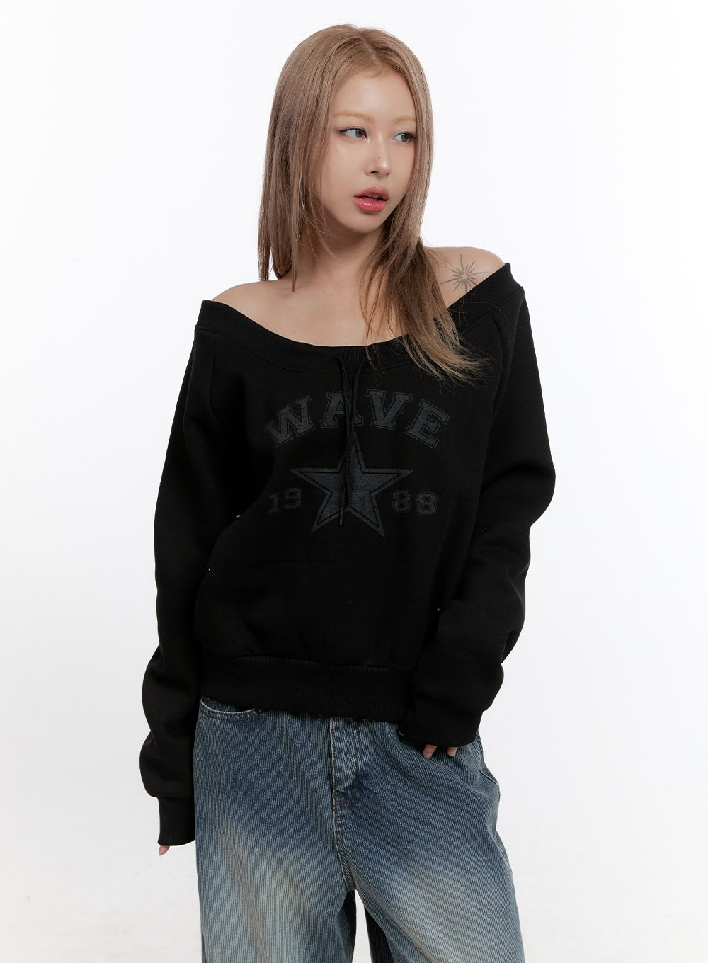 Off-Shoulder Loose Fit Hoodie CN422