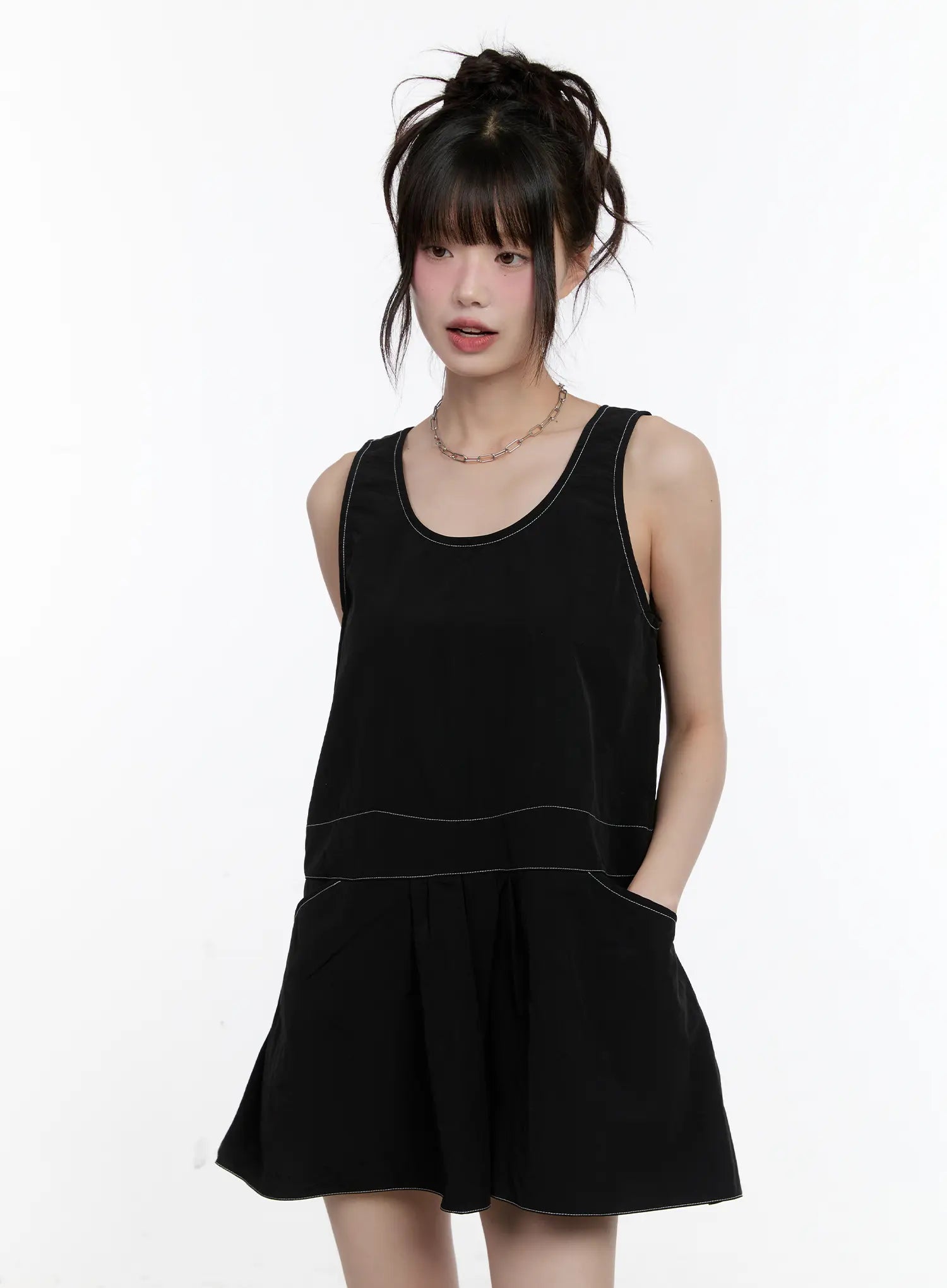 Olive Green Pintuck Mini Dress CL507