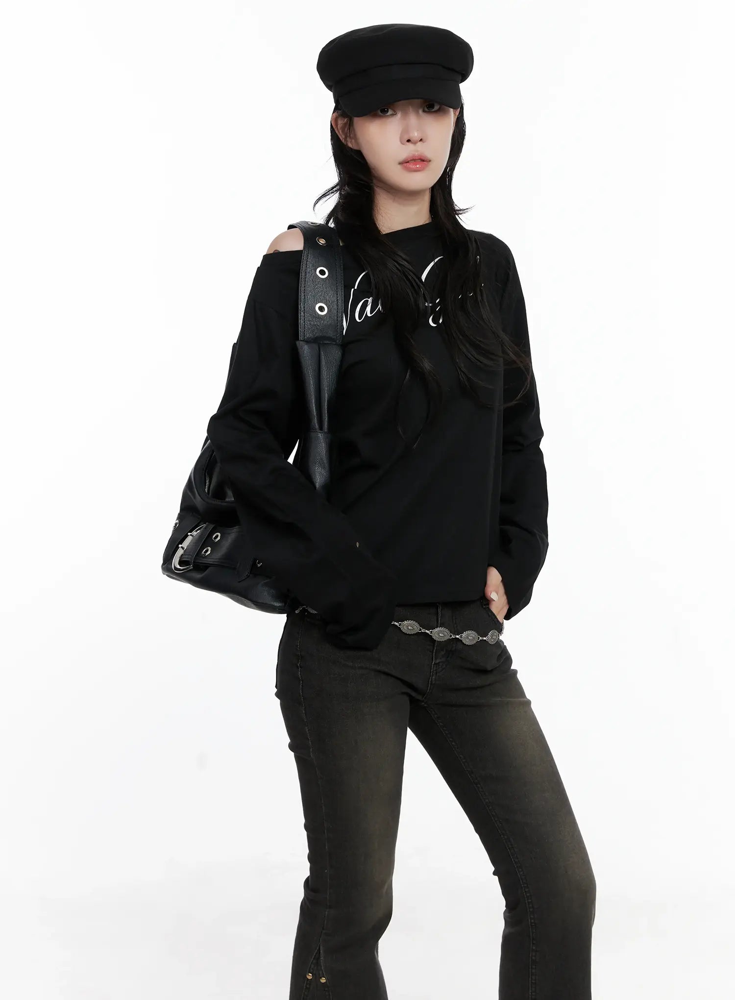 Asymmetrical Shoulder Long Sleeve Top CS512