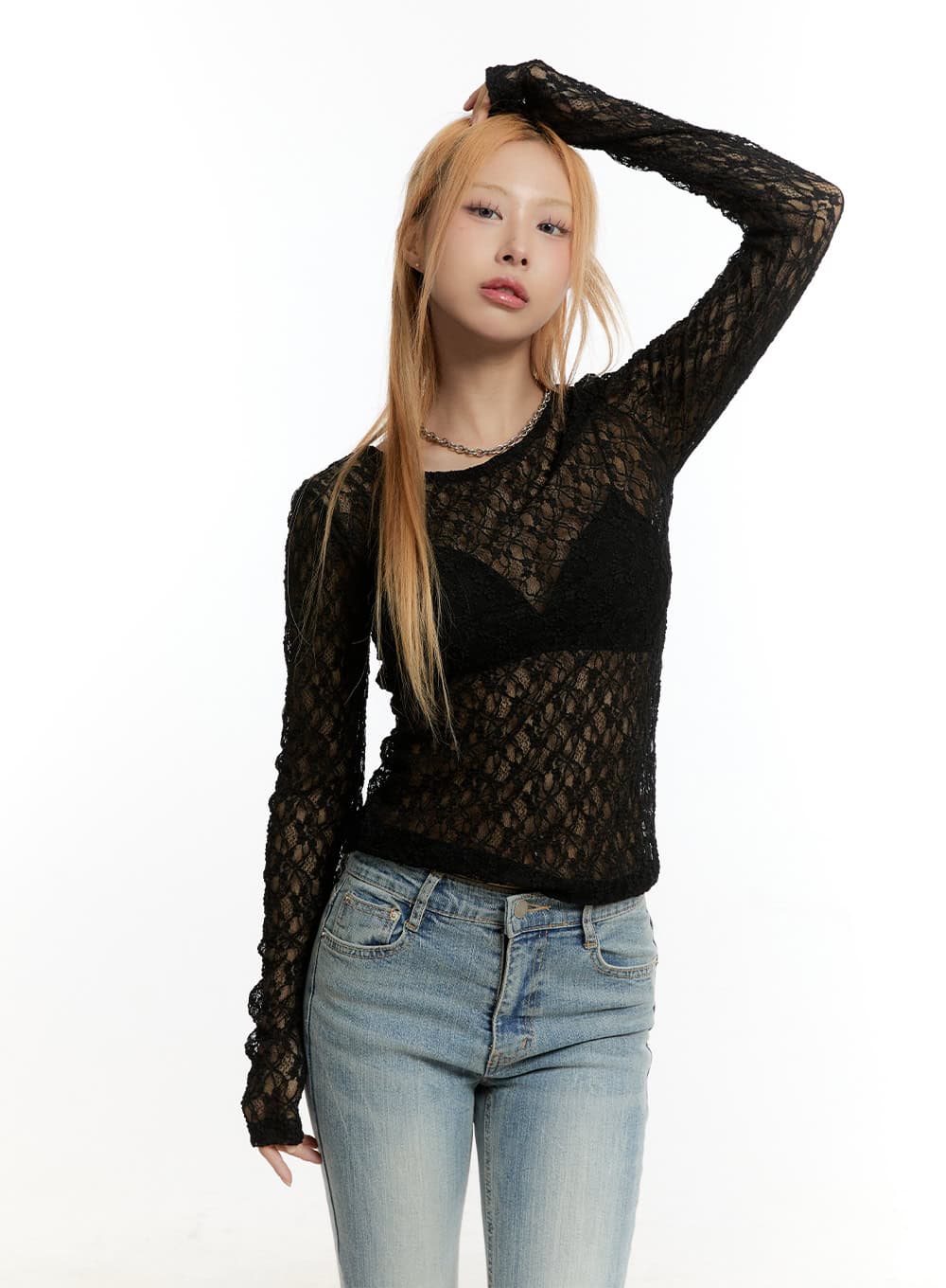 Sheer Lace Long Sleeve Top CY506