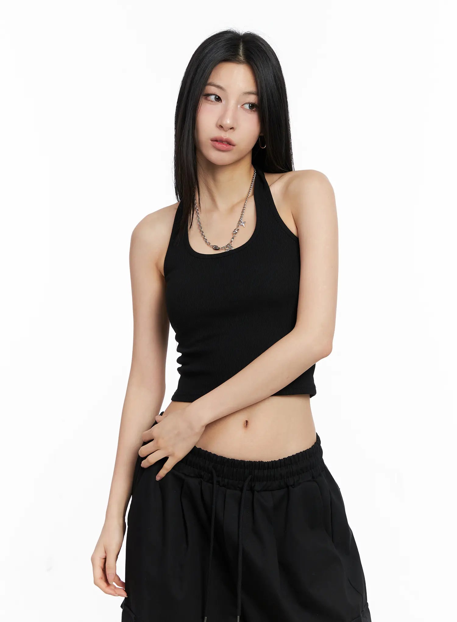Ribbed Halter Crop Tank Top CC1109