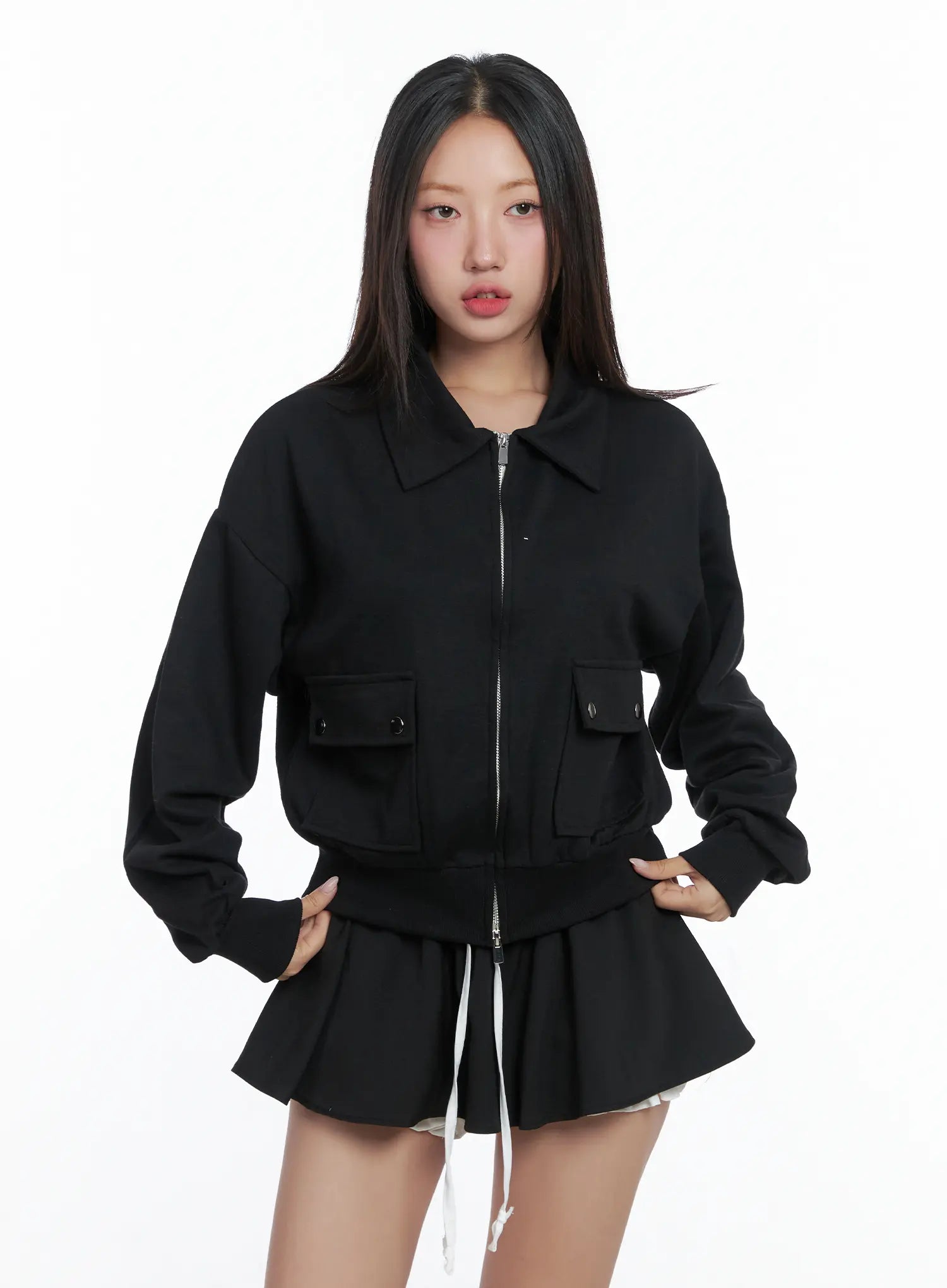 Collared Pocket Zip-Up Jacket