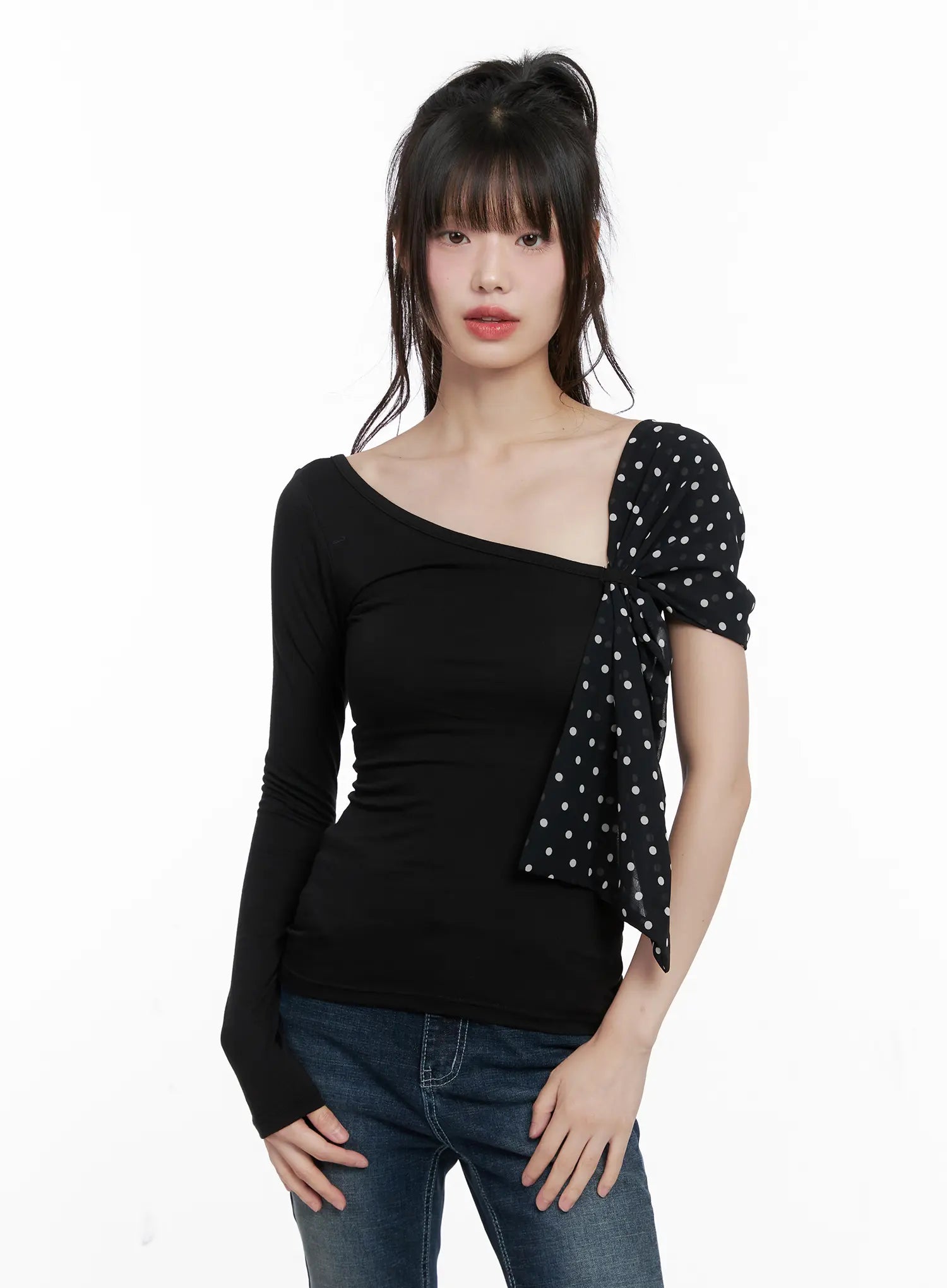 One Shoulder Polka Dot Print Top CG519