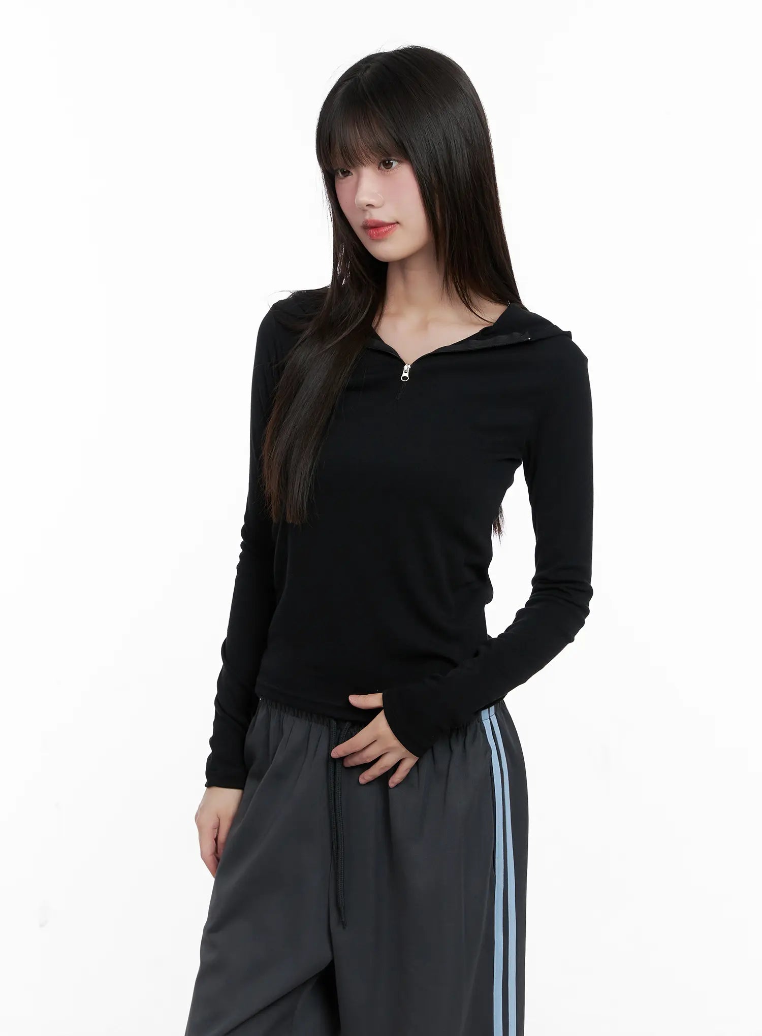 Half-Zip Hoodie Long Sleeve Top CG519